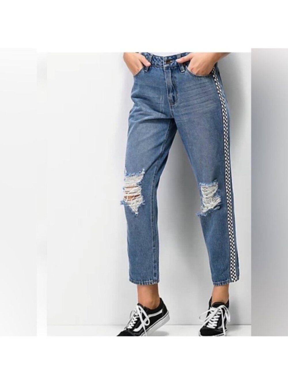 Empyre Eileen Distressed with Checkered Side Detail Ankle Jeans - 5